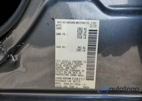 2021 Nissan Altima Sv z USA, uszkodzony, nr VIN 1N4BL4DVXMN338257